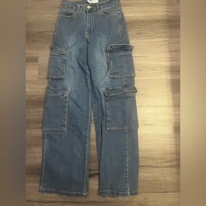 YMI Blue Flare Wide Leg Jeans with Contrast Stitching